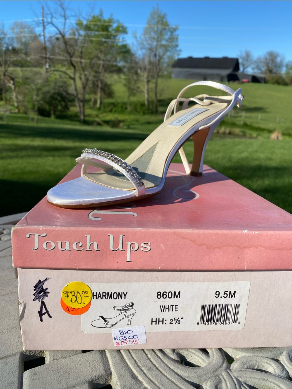 Touch Ups Harmony White Rhinestone Slingback Heels